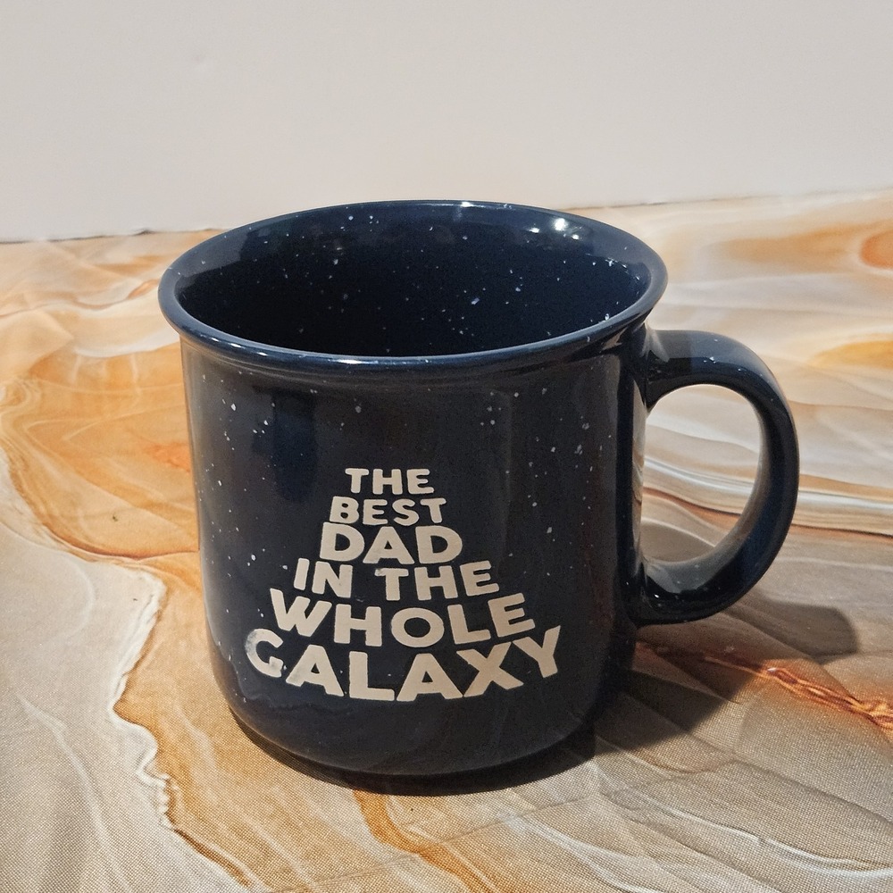 Hazel & Co Best Dad in the Whole Galaxy Mug Speckled Navy Blue Coffee Cup